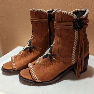 Double D Ranch x Old Gringo Boots Tuskegee Size 6 Open Toe Brown Leather Navajo